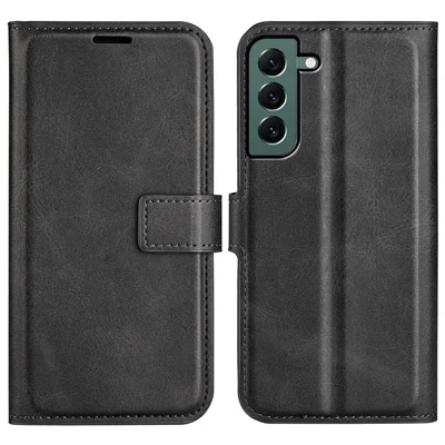 Für Samsung Galaxy S23+ Anti-Fingerprint Kalbsleder-Optik Ständer Brieftasche PU-Lederhülle mit quadratischem Magnetverschluss Klapptasche - Schwarz