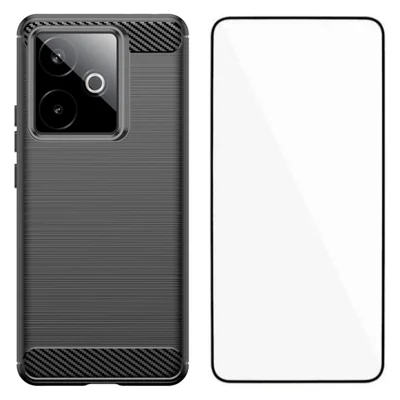 WANLONFENG For Realme GT 7 5G Case with Screen Film  LS Series Big Lens Hole Brushed Texture TPU Phone Cover - Black