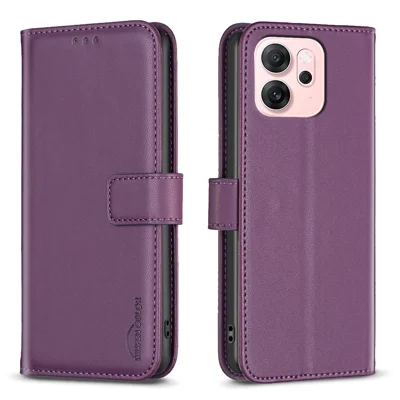 غطاء هاتف لـ Oppo Reno14 F 5G من BINFEN COLOR BF17، غطاء محفظة قلّاب من الجلد - بنفسجي داكن