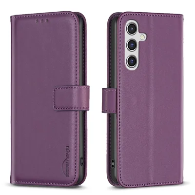 BINFEN COLOR For Samsung Galaxy M36 5G Phone Case  BF17 Wallet Folio Flip Leather Cover - Dark Purple