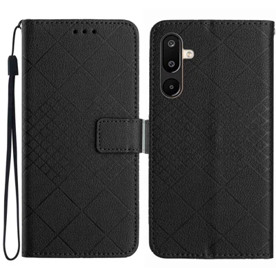 For Samsung Galaxy M36 5G Case Wallet Imprint PU Leather Flip Folio Phone Cover - Black