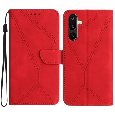 For Samsung Galaxy M36 5G Case Skin Touch Lines Imprinted PU Leather Flip Phone Cover - Red
