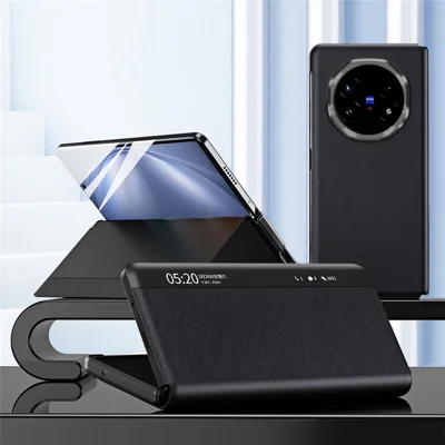 For vivo X Fold5 5G Case View Window PU Leather Stand Smart Phone Cover - Black