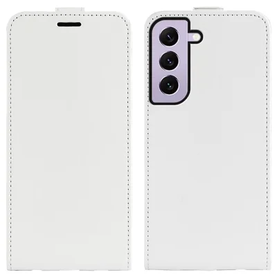 For Samsung Galaxy S23 Vertical Flip Phone Anti-drop Case Crazy Horse Texture Card Holder Leather Protective Cover - White