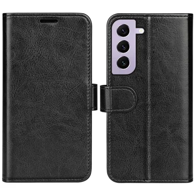 For Samsung Galaxy S23 PU Leather Stand Wallet Case Crazy Horse Texture Folio Flip Anti-scratch Phone Cover - Black