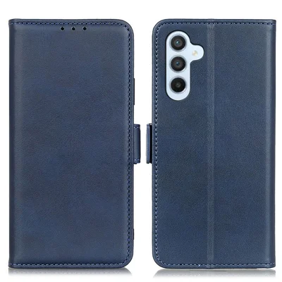 Voor Samsung Galaxy S25 FE Hoesje Stand Koeienhuidstructuur PU Leren Telefoonhoes - Blauw