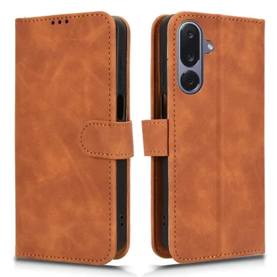 For Samsung Galaxy M36 5G Leather Case Skin Feel Anti Drop Wallet Flip Phone Cover - Brown