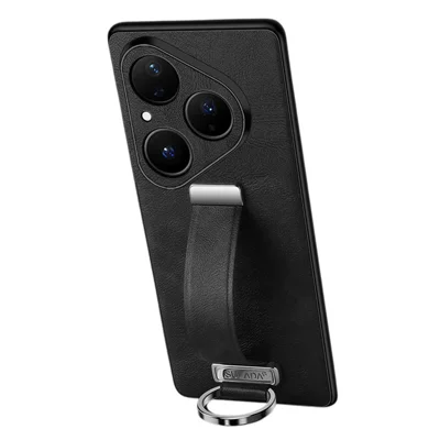 SULADA Fashion-serie till Huawei Pura 80 hårddisk med handledsband, ställfot och läderbak - Svart