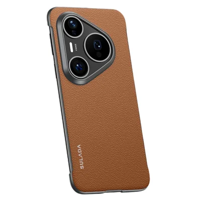 SULADA For Huawei Pura 80 Pro / 80 Pro+ Case Genuine Cow Leather Frameless Phone Back Cover - Brown