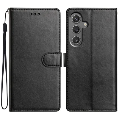 For Samsung Galaxy M36 5G Leather Case Wallet Stand Phone Cover with Handy Strap - Black