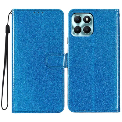 For Honor X6c 4G Wallet Case Glitter Anti-Scratch Leather Stand Phone Cover with Strap - Blue