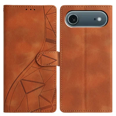 For iPhone Air Case Wallet Stand Imprinted Triangle Pattern Leather Phone Flip Cover - Brown