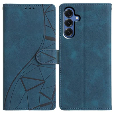 For Samsung Galaxy M36 5G Case Wallet Stand Imprinted Triangle Pattern Leather Phone Flip Cover - Blue
