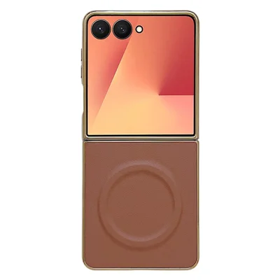 For Samsung Galaxy Z Flip7 5G Magnetic Case Nappa Texture PU + TPU + PC Phone Back Cover - Brown