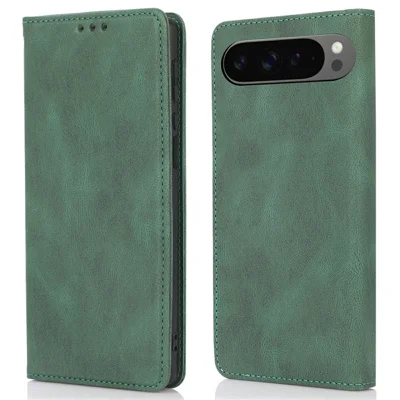 For Google Pixel 10 Pro XL / Pixel 9 Pro XL Case Wallet Magnetic Closing Leather Flip Phone Cover - Green