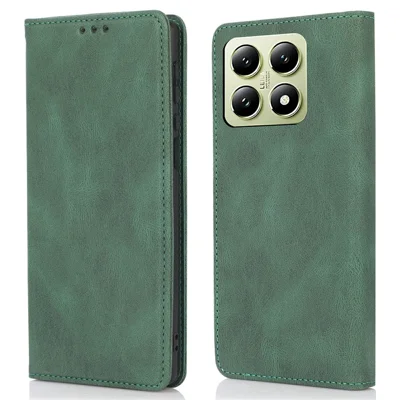 For Xiaomi 14T Case Wallet Magnetic Closing Leather Flip Phone Cover - Green