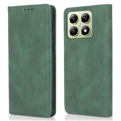 For Xiaomi 14T Pro Case Wallet Magnetic Closing Leather Flip Phone Cover - Green