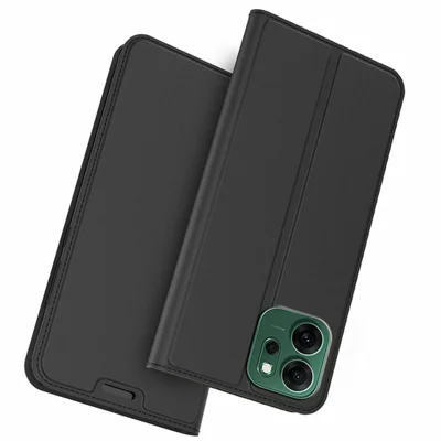 Voor Oppo Reno14 F 5G Hoesje PU Leren Telefoonhoes met Kaarthouder en Stand - Zwart
