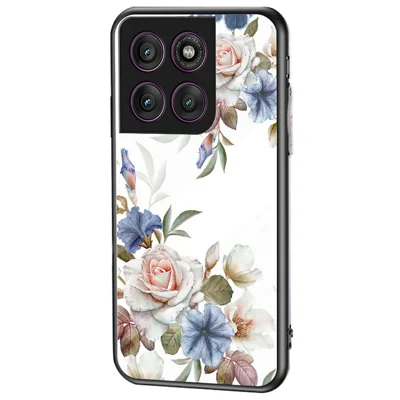 For Motorola Edge 60 Pro 5G Case Floral Pattern TPU + Tempered Glass Protective Phone Cover - White Flower Bush