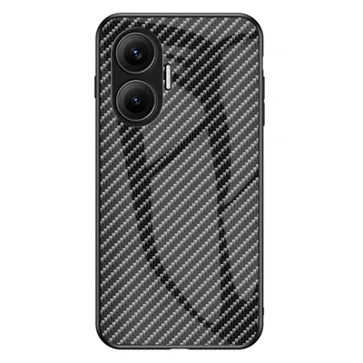 For Xiaomi Poco F7 5G / Redmi Turbo 4 Pro 5G Case Tempered Glass Shockproof Phone Cover - Black Fiber