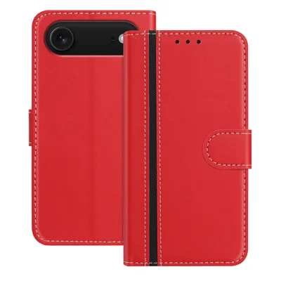 For iPhone Air Phone Cases Wallet Stand Color Splicing Leather Cover with Magnetic Clasp - Red