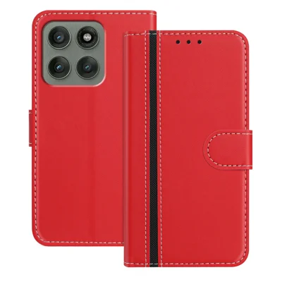 For Motorola Edge 60 Pro 5G Phone Cases Wallet Stand Color Splicing Leather Cover with Magnetic Clasp - Red