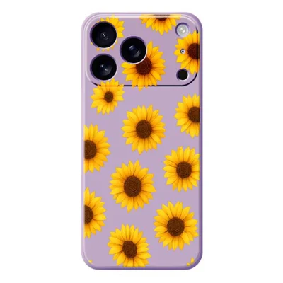 Voor iPhone 17 Pro hoesje met zonnebloemenpatroon rechte rand TPU telefoon achterkant - Paars