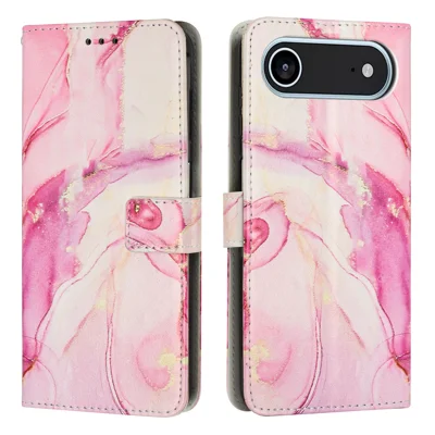 For iPhone Air Stand Case Marble Pattern PU Leather Wallet Phone Cover - Rose Gold