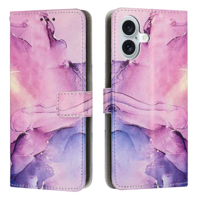 For iPhone 17 Stand Case Marble Pattern PU Leather Wallet Phone Cover - Purple