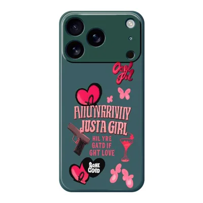 For iPhone 18 Pro Max / 17 Pro Max Case Pink Elements Pattern Printing Straight Edge TPU Phone Back Cover - Green