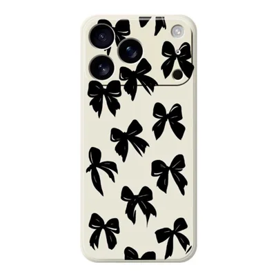 For iPhone 18 Pro Max / 17 Pro Max Case Black Bow Pattern Printing Straight Edge TPU Phone Back Cover - Beige