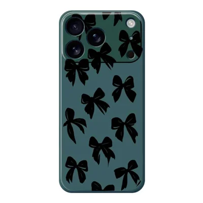 For iPhone 18 Pro Max / 17 Pro Max Case Black Bow Pattern Printing Straight Edge TPU Phone Back Cover - Green