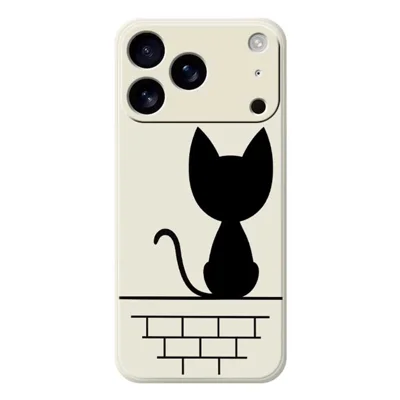 For iPhone 18 Pro Max / 17 Pro Max Case Black Cat on the Wall Pattern Printing Straight Edge TPU Phone Back Cover - Beige