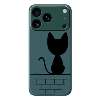 For iPhone 18 Pro Max / 17 Pro Max Case Black Cat on the Wall Pattern Printing Straight Edge TPU Phone Back Cover - Green