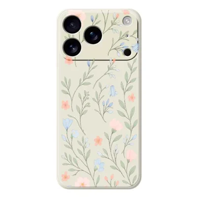 Til iPhone 17 Pro Max Case Pink Blå Blomster Mønstertryk Lige Kant TPU Telefon Bagdæksel - Beige