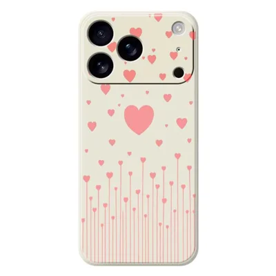 For iPhone 18 Pro Max / 17 Pro Max Case Pink Love Pattern Printing Straight Edge TPU Phone Back Cover - Beige