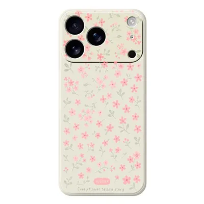 Til iPhone 17 Pro Max Case Pink Blomster Mønster Print Lige Kant TPU Telefon Bagdæksel - Beige
