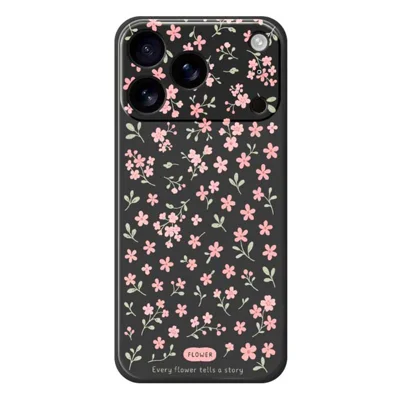 For iPhone 18 Pro Max / 17 Pro Max Case Pink Small Flowers Pattern Printing Straight Edge TPU Phone Back Cover - Black