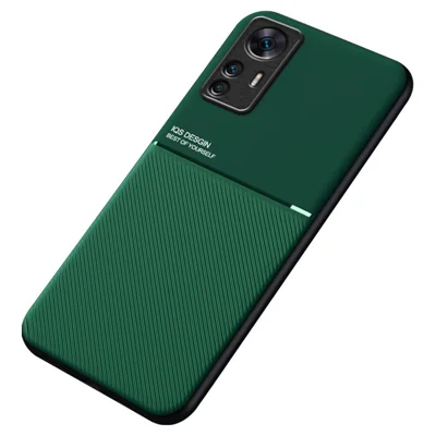 Mobile Phone Protector for Xiaomi 12T 5G / Redmi K50 Ultra 5G, Lines Imprinted PU Leather+TPU Hybrid Shell with Built-in Metal Sheet - Green