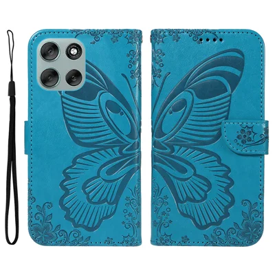 For Motorola Moto G56 5G Case Butterfly Pattern PU Leather Folio Flip Phone Cover -  Blue