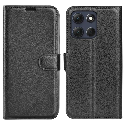 For Motorola Moto G86 5G Case Litchi Texture Shockproof Leather Wallet Phone Cover - Black 