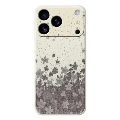 Voor iPhone 17 Pro Case Grijs Bloemenpatroon Rechte Rand TPU Telefoonhoesje - Beige