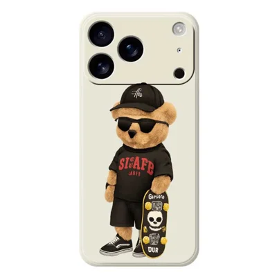 For iPhone 18 Pro / 17 Pro Case Cool Bear Pattern Printing Straight Edge TPU Phone Back Cover - Beige