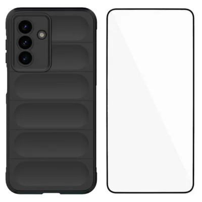 WANLONFENG For Samsung Galaxy A17 5G / A17 4G TPU Case  HD Series Anti Slip Phone Cover with Tempered Glass - Black