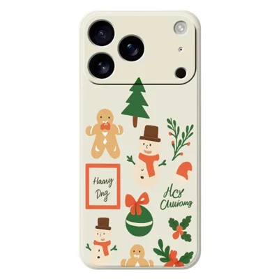 TPU-hoesje voor iPhone 17 Pro met kerstmannetjeprint, rechte rand, TPU telefoonhoesje - Beige