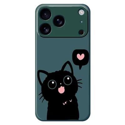 For iPhone 18 Pro / 17 Pro Case Love Black Cat Pattern Printing Straight Edge TPU Phone Back Cover - Green
