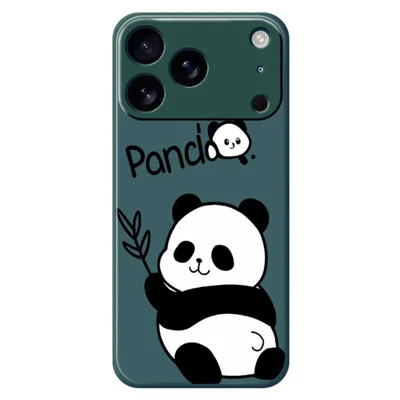 Voor iPhone 17 Pro hoesje met panda patroon rechte rand TPU telefoon achterkant - Groen