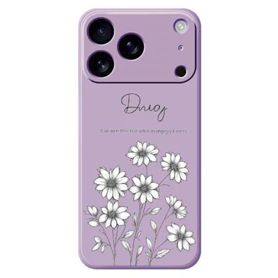 Voor iPhone 17 Pro-hoesje Schetsbloemenpatroon Rechte rand TPU-telefoonhoes - Paars