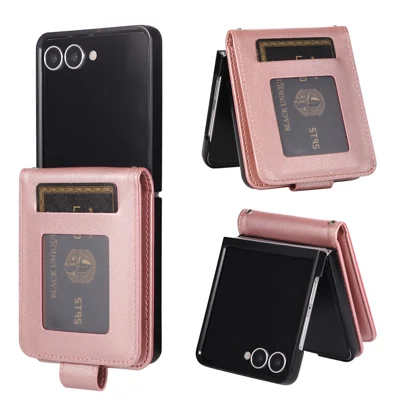 For Samsung Galaxy Z Flip7 5G Case Magnetic Clasp PU Leather Phone Cover with Card Slot - Rose Gold