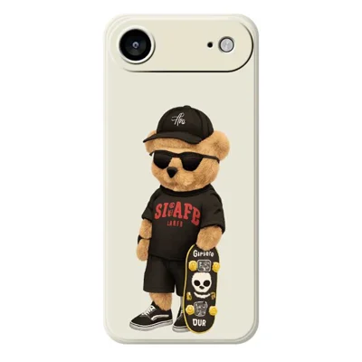 For iPhone Air Case Cool Bear Pattern Printing Straight Edge TPU Phone Back Cover - Beige